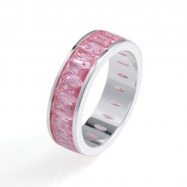 Rainbow Eternity Band With AAAAA CZ Emerald-Cut