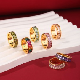 Rainbow Eternity Band With AAAAA CZ Emerald-Cut Gold Plated