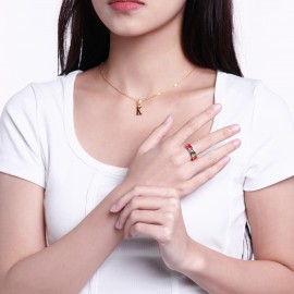 Rainbow Eternity Band With AAAAA CZ Emerald-Cut Gold Plated