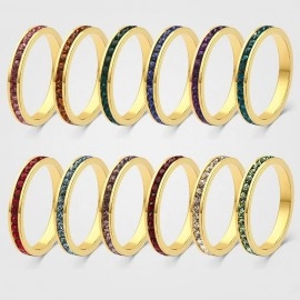 Birthstone Eternity Band Ring 18K Gold Plated with Swarovski Crystal 