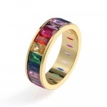 Rainbow Eternity Band With AAAAA CZ Emerald-Cut Gold Plated